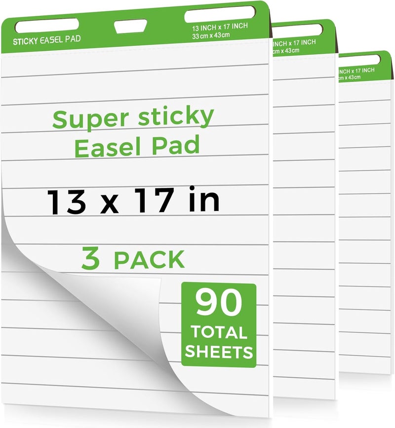 DINGIXOC Sticky Mini Easel Pads 13 x 17 Inches, 3 Pack Anchor Chart Paper for Teachers, Self Stick Flip Chart Paper with Sticky Back for Classroom, Office, 30 Sheets/Pad (Lined) - Image 1